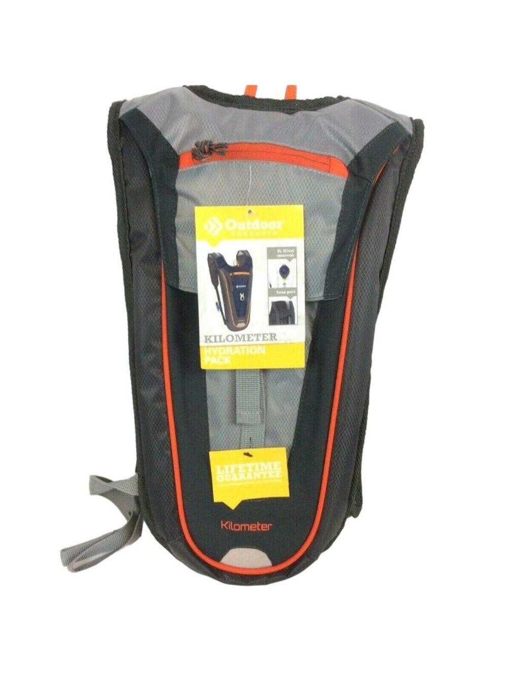 Outdoor Products Kilometer 2L Hydration Pack Gray Orange Lightweight Backpack